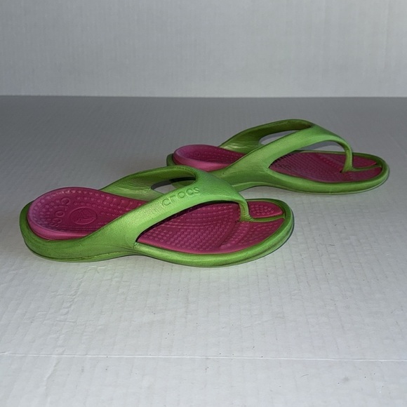 Crocs Green And Pink Athens Flip Flops - Picture 4 of 8